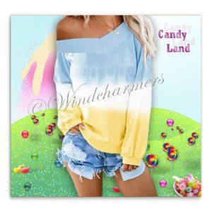 Off One Shoulder Blue Gradient Top